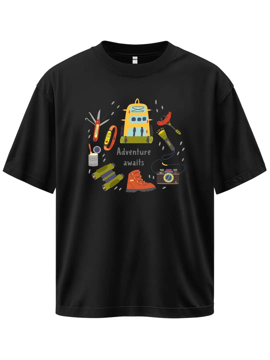 Oversize Adventure Items Baskılı Tasarım Tişört 1