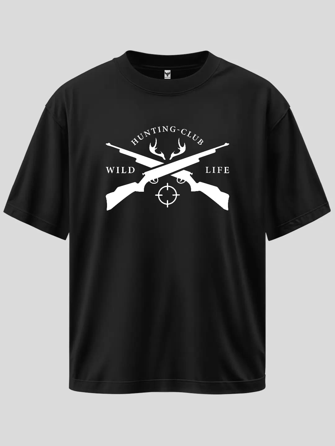 Oversize Hunting Club Wild Life Baskılı Tasarım Tişört 1