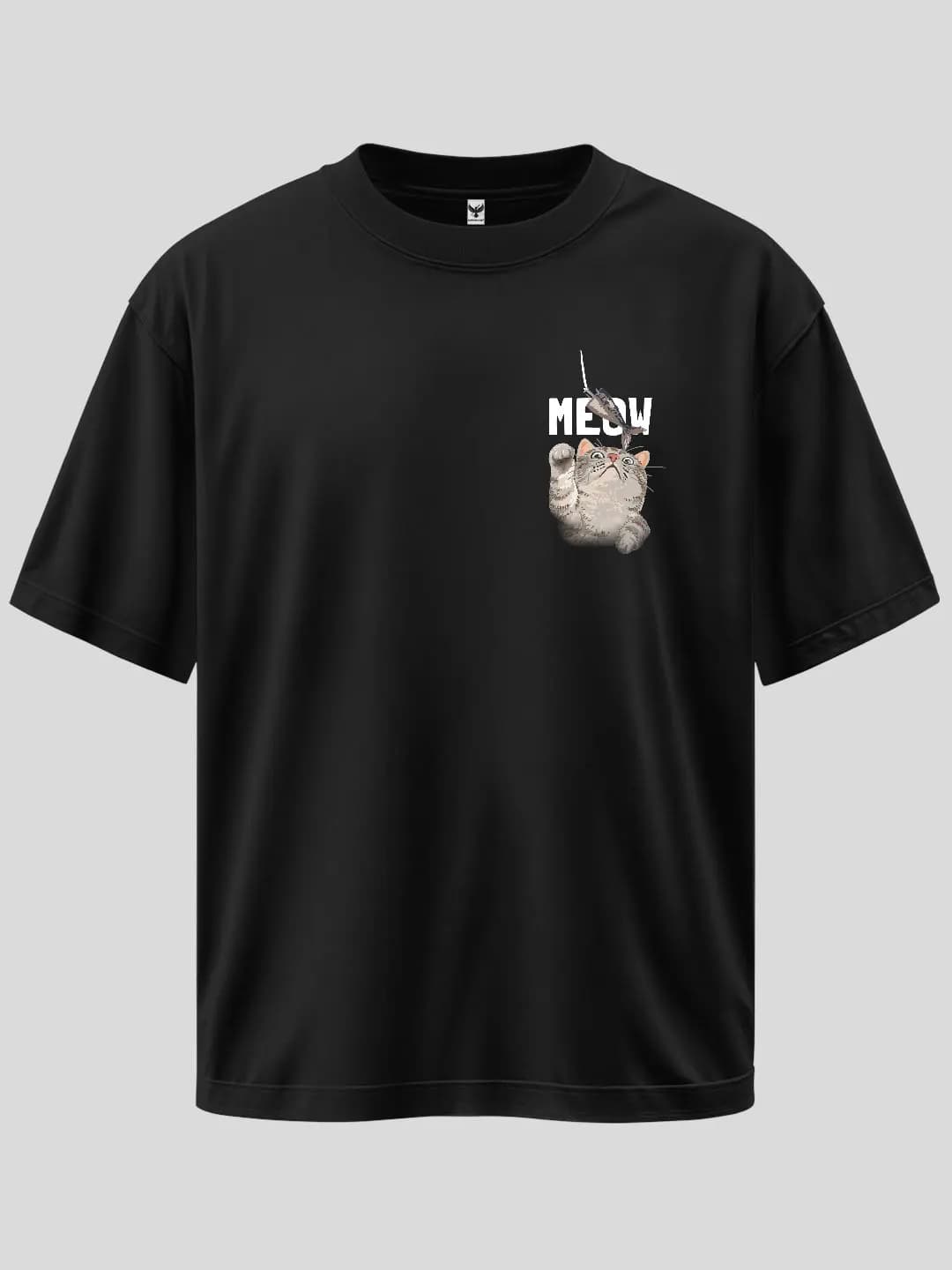 Oversize Meow Arma Baskılı Tasarım Tişört 1