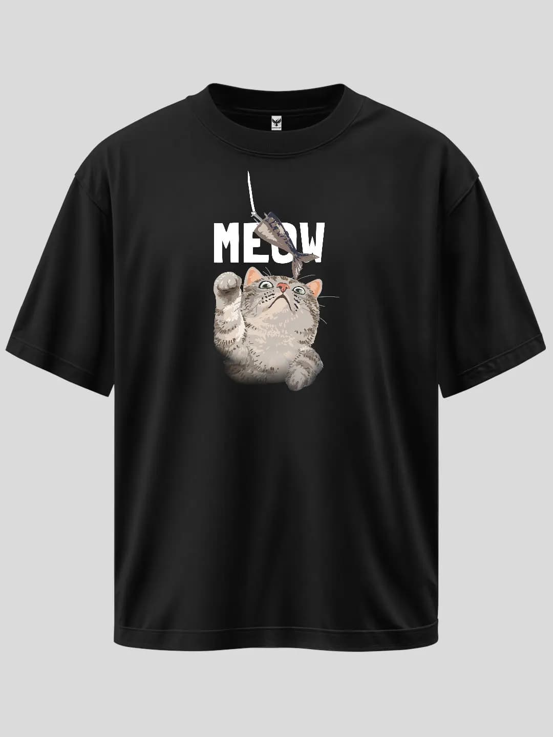 Oversize Meow Baskılı Tasarım Tişört 1