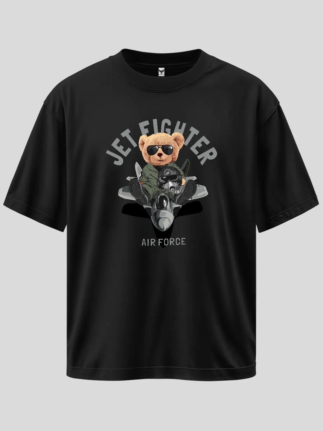 Jet Fighter Air Force Ayıcık Baskılı Oversize Tişört 1