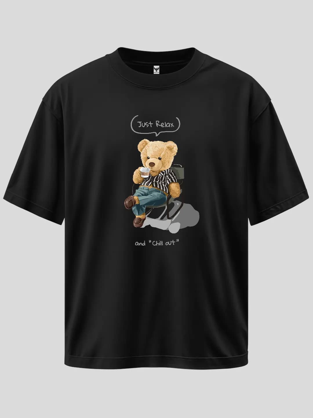 Just Relax Coffee Bear Baskılı Oversize Tişört 1