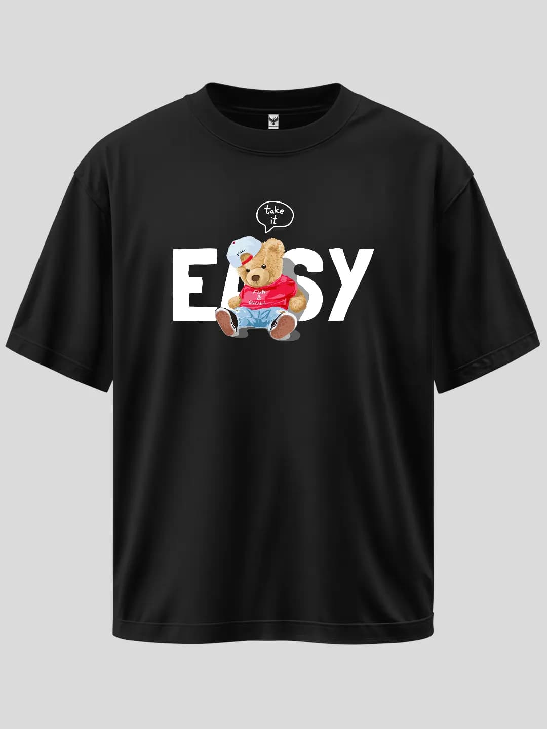 Take It Easy Bear Baskılı Oversize Tişört 1