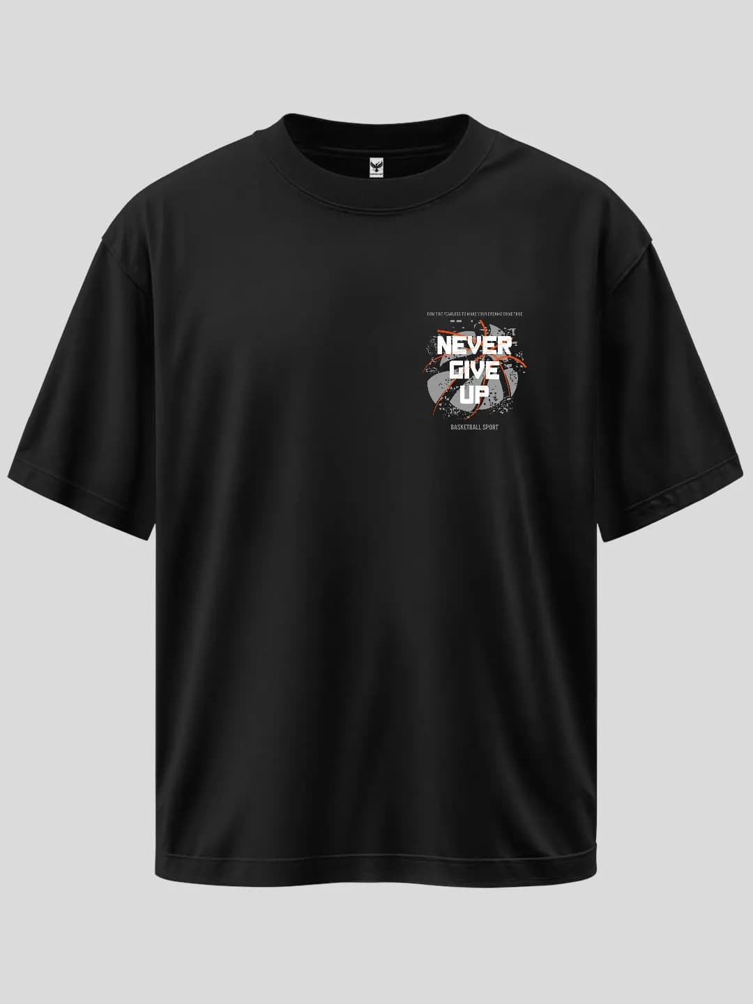 Never Give Up Basketball Arma Baskılı Oversize Tişört 1