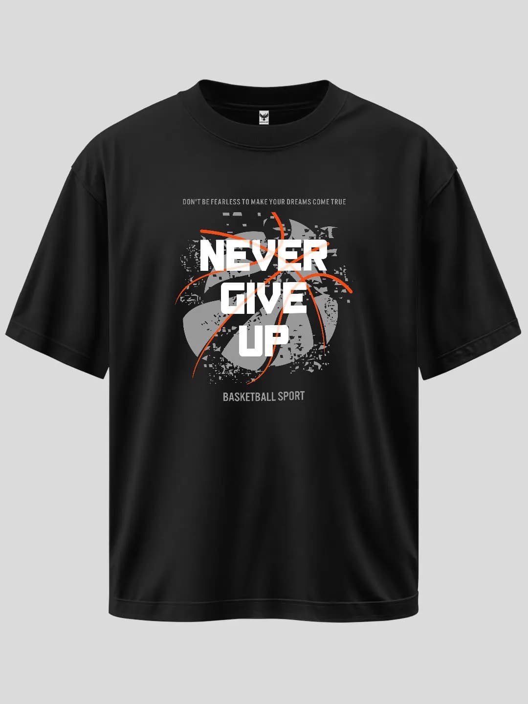 Never Give Up Basketball Baskılı Oversize Tişört 1