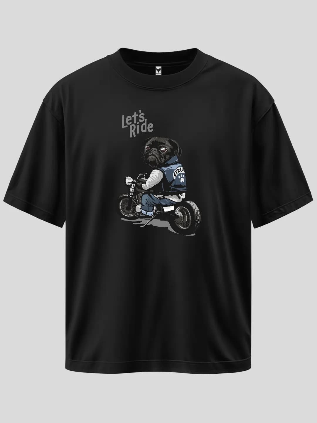Let's Ride Dog Baskılı Oversize Tişört 1