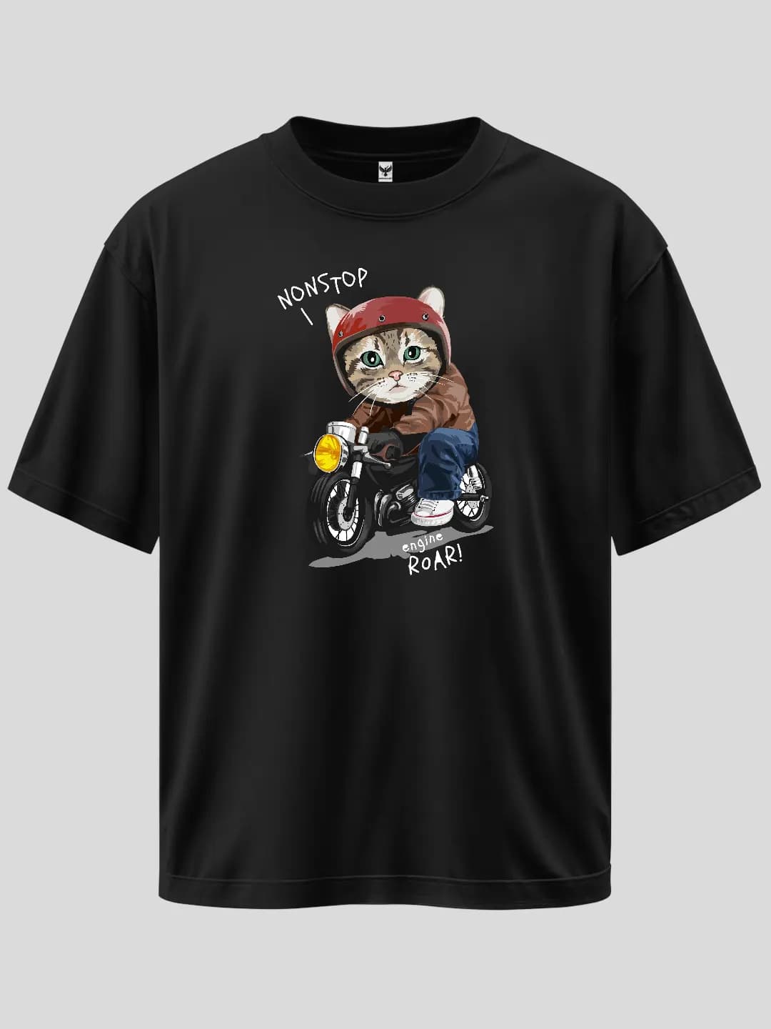 Nonstop Engine Roar Cat Baskılı Oversize Tişört 1