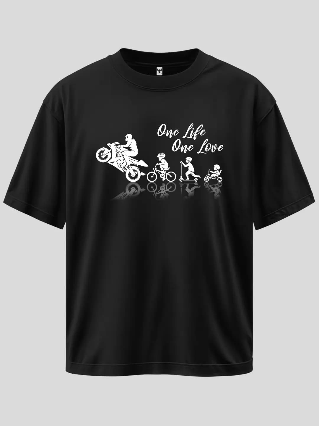 One Life One Love Motorcycle Baskılı Oversize Tişört 1