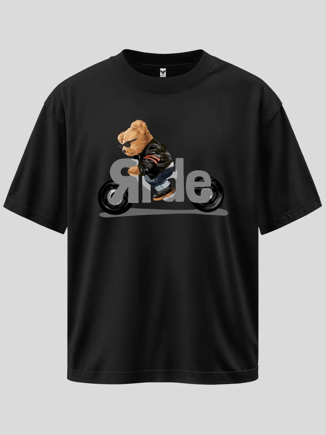 Ride Teddy Bear Motorcycle Baskılı Oversize Tişört 1