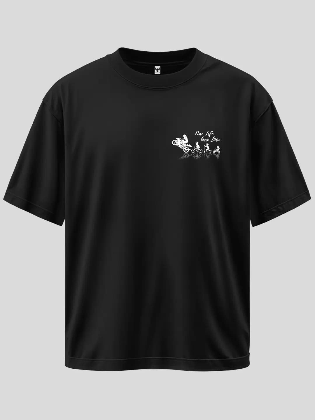 One Life One Love Motorcycle Arma Baskılı Oversize Tişört 1