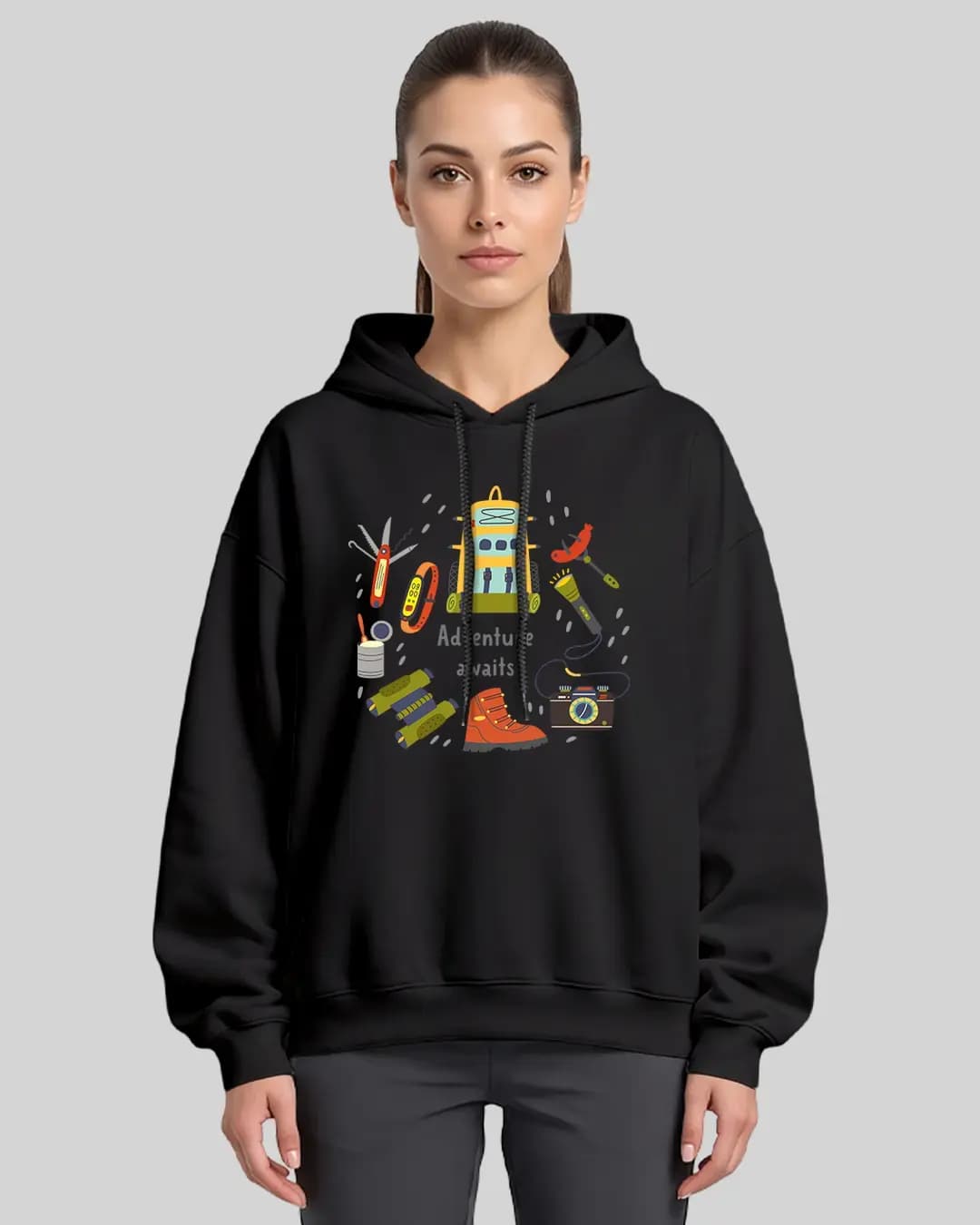 Adventure Awaits Outdoor Baskılı Oversize Hoodie 1