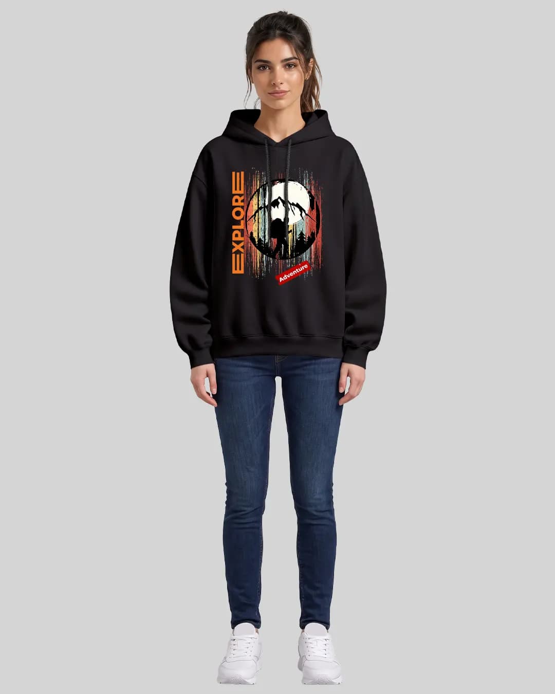 Explore Adventure Tasarımlı Oversize Boxy Fit Hoodie 1