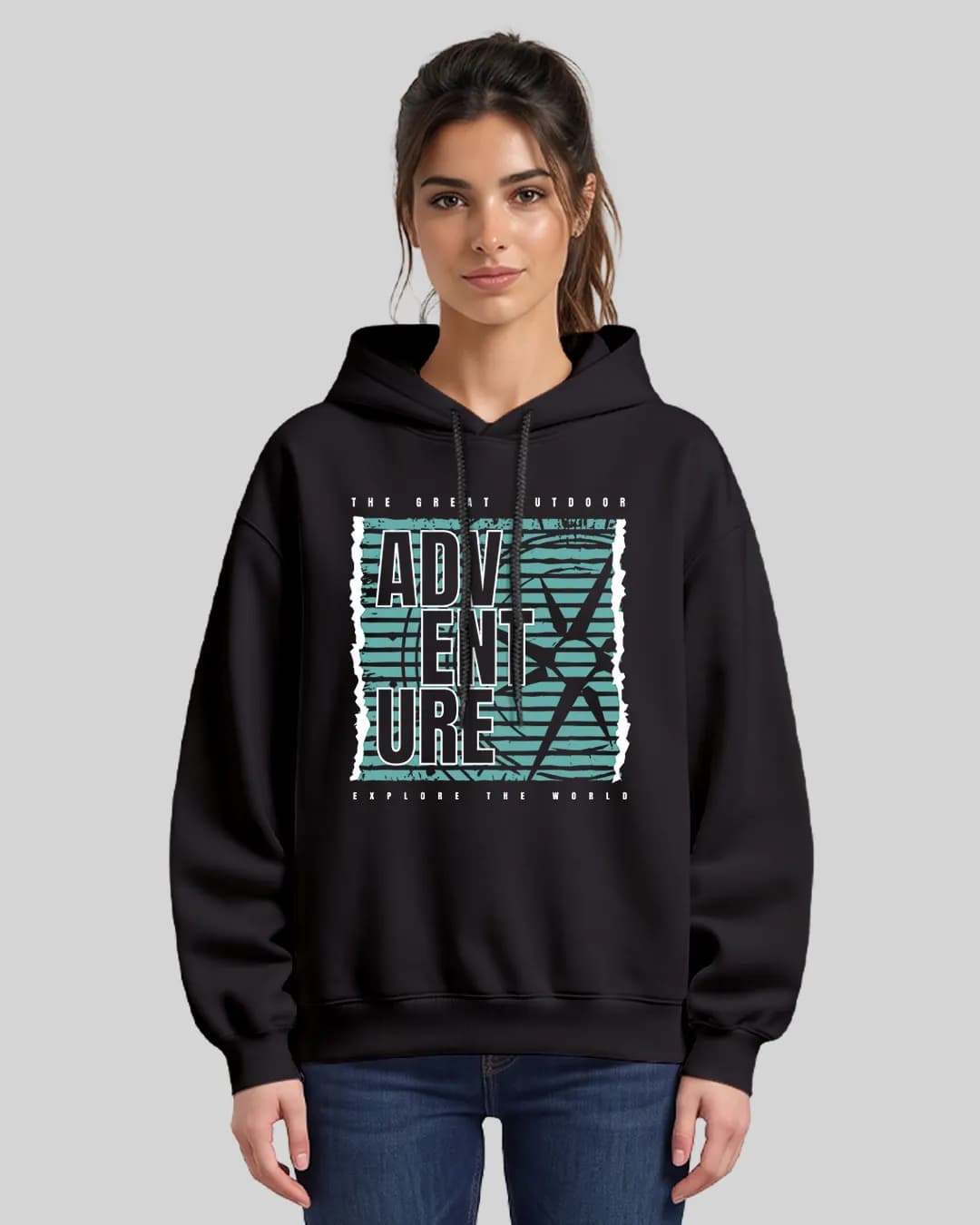 Adventure The Great Outdoor Tasarımlı Oversize Boxy Fit Hoodie 1