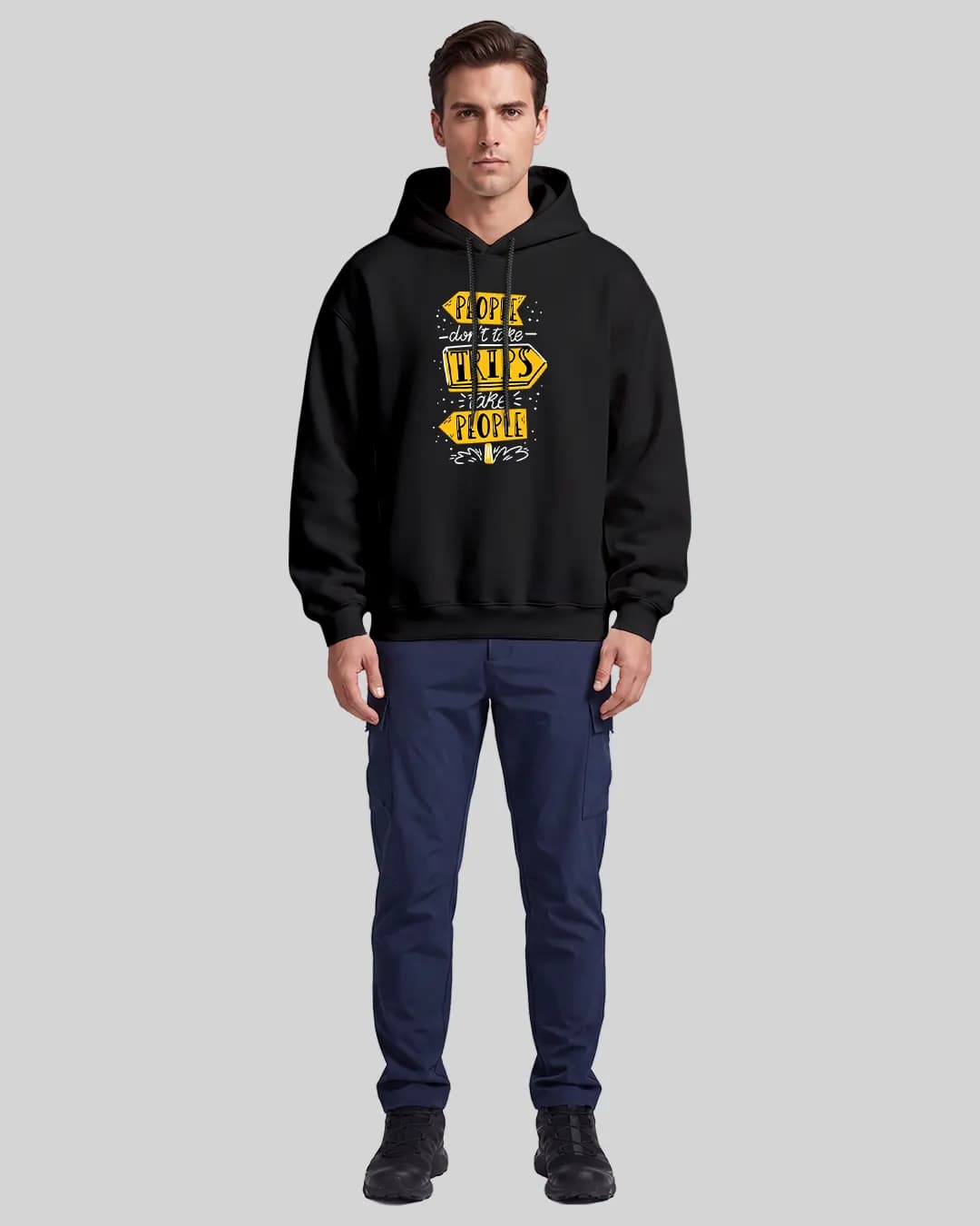 Trips Take People Tasarımlı Oversize Boxy Fit Hoodie 1