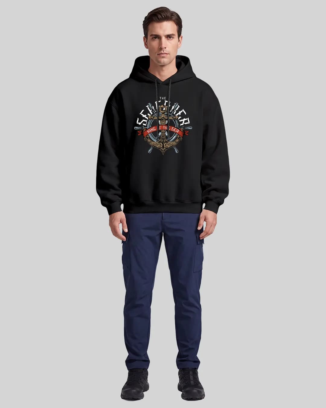 King of The Sea Tasarımlı Oversize Boxy Fit Hoodie 1