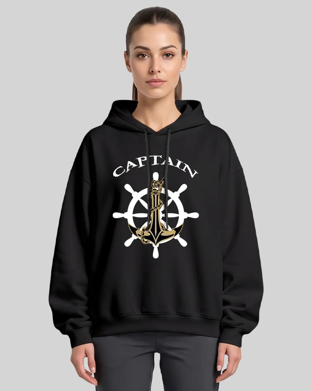 Kaptan Tasarımlı Oversize Boxy Fit Hoodie 1