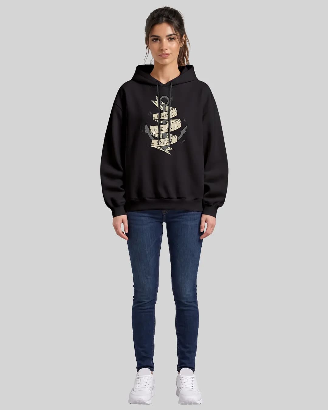 Living Life As A Sailor Tasarımlı Oversize Boxy Fit Hoodie 1