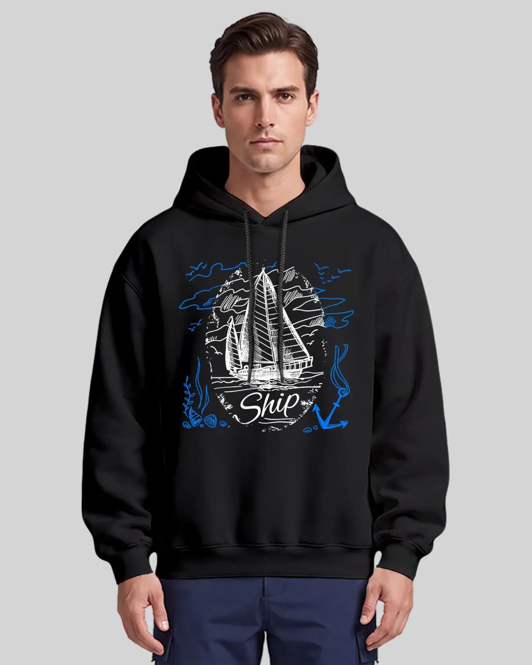 Ship Tasarımlı Oversize Boxy Fit Hoodie 1