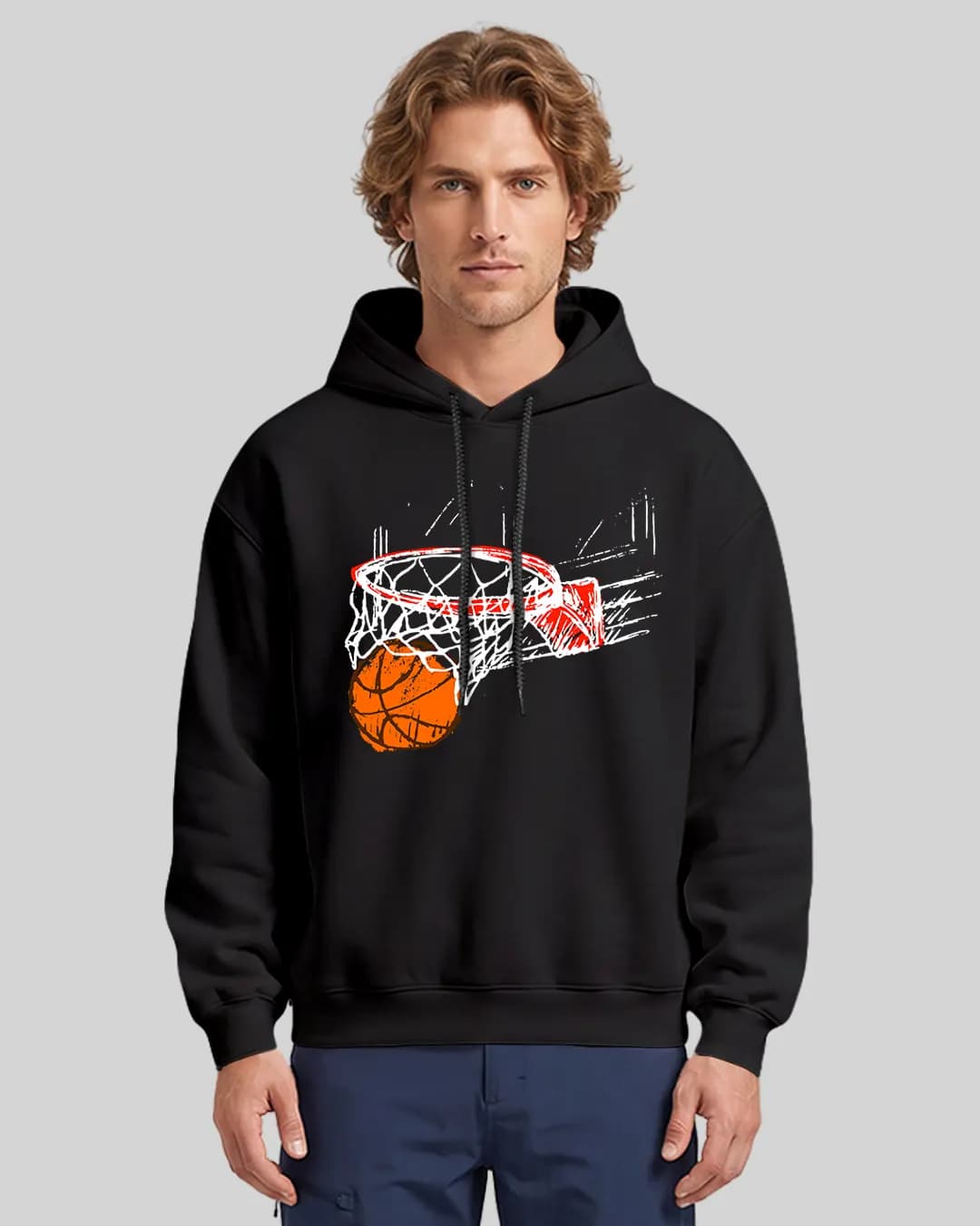 Basketbol Pota Tasarımlı Oversize Boxy Fit Hoodie 1