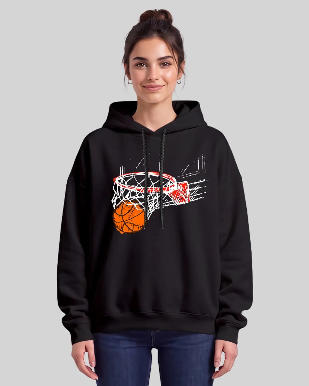 Basketbol Pota Tasarımlı Oversize Boxy Fit Hoodie 1